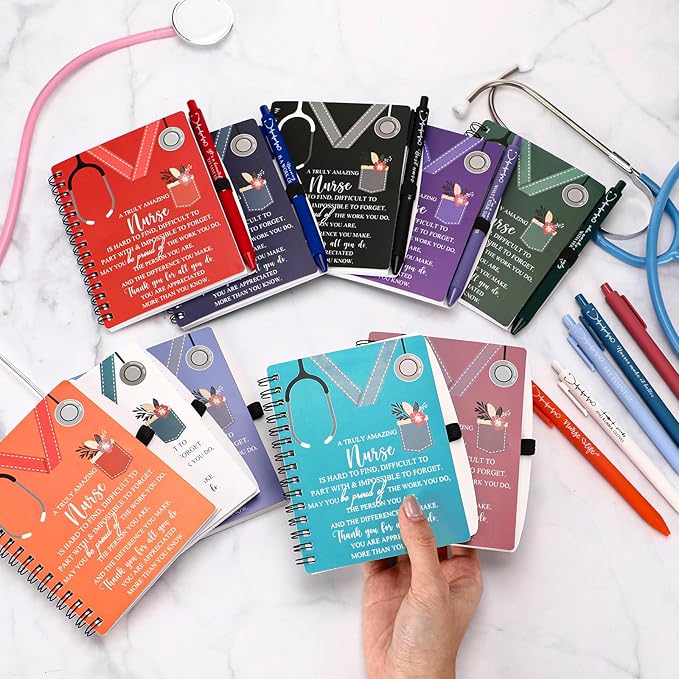 Jetec 40 Sets 2025 Nurse Appreciation Gift Thank You Gifts for Medical Nursing Assistants Inspirational Spiral Notebook Journal with Sticky Note Notepad Ballpoint Pen Bulk for Nurse Coworker Doctor