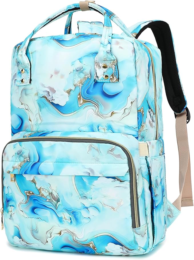 Marble Laptop Backpack College Bookbag School Backpack for Women Girls, Travel Backpack 15.6 Inch Computer Backpacks (Green)