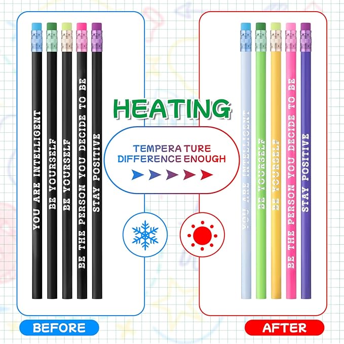 Epakh 100 Pcs Inspirational Pencils Color Changing Pencils Bulk with Eraser HB Wooden Pens Gift for Kids Students Classroom Christmas Party(Bright Colors,Classic Style)