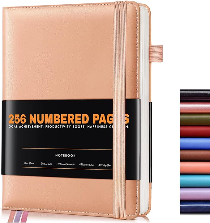 Lined Journal Notebook for Women Men, 256 Numbered Pages Hardcover Leather Journals for Writing, A5 Journaling Notebooks, College Ruled Journal for Business Work School Note Taking 5.75" x 8.38" Pink
