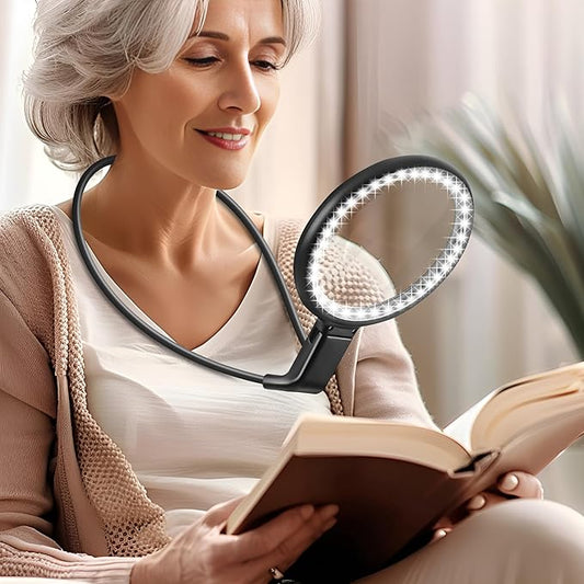 10X Rechargeable Magnifier with Light Hands Free, 5.2" Large Magnifying Glass with 36 LED Light Flexible Gooseneck for Close Work, Seniors (Black)