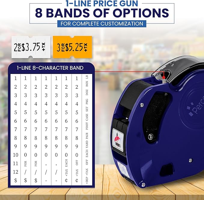 Perco Lite 1 Line Price Gun with Labels Kit - Includes 3 White Rolls, 3 Fluorescent Orange Rolls, 2 Ink Rollers, 1 Ink roll and Labels Pre-Loaded
