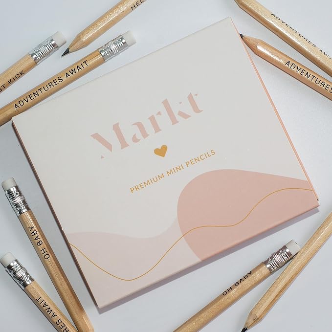 Markt Mini Pencils For Baby Shower Games For Girl Or Boy, Heart Pencils, Small Pencil Set (Wood)