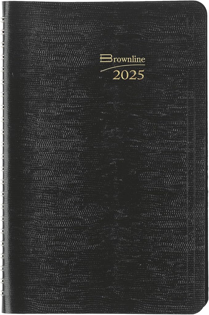 Brownline® 2025 Essential Weekly Planner, Appointment Book, 12 Months, January to December, Twin-Wire Binding, 8" x 5", Black (CB75.BLK-25)