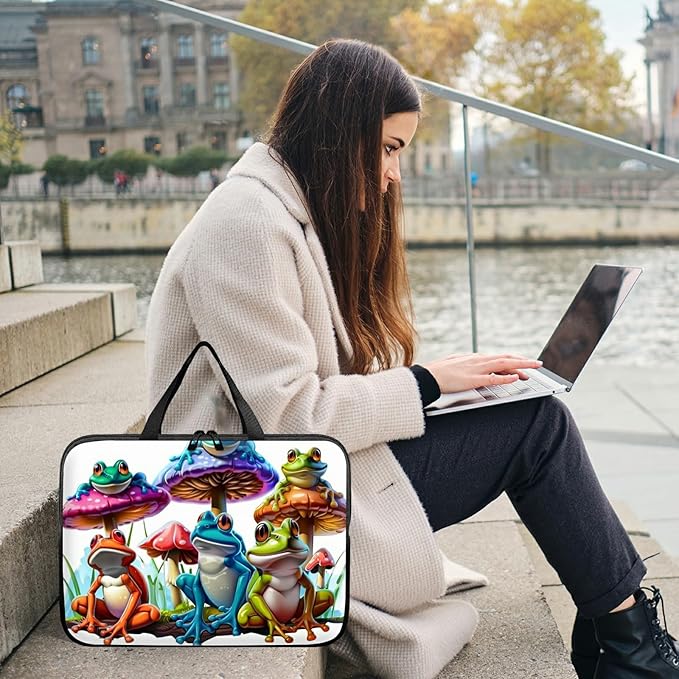 Laptop Sleeve Case Bag 15 inch, Color Frog Mushrooms Slim Carrying Case Durable Handbag Travel Laptop Bag for 15 inch MacBook Air M3/M2/15 Pro/Surface Laptop 7/6/5/4/3/ Dell XPS 15 Plus