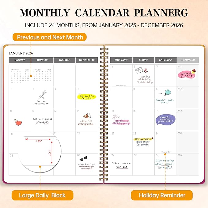 Monthly Planner 2025-2026, 2025 Calendar 24 Months Planner, JAN 2025 - DEC 2026, 8.5"x11", Personal Organizer with Monthly Goals, To-Do List, Habit Tracker, 24 Months for School Office Home Planning