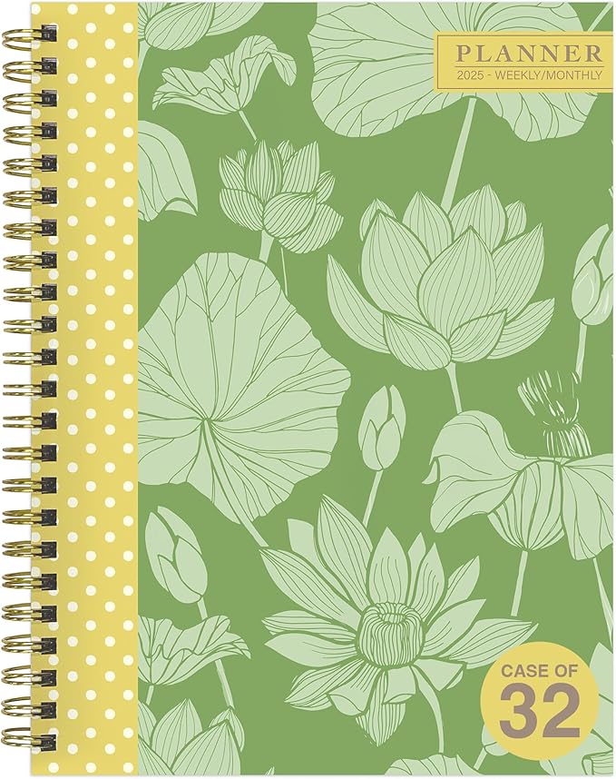 TF PUBLISHING 2025 Lotus Medium Weekly Monthly Planner Case of 32 - Habit & Task Trackers - Planner Monthly and Weekly with Organizer Stickers - 12 Month Calendar Planner - 6.5" x 8"