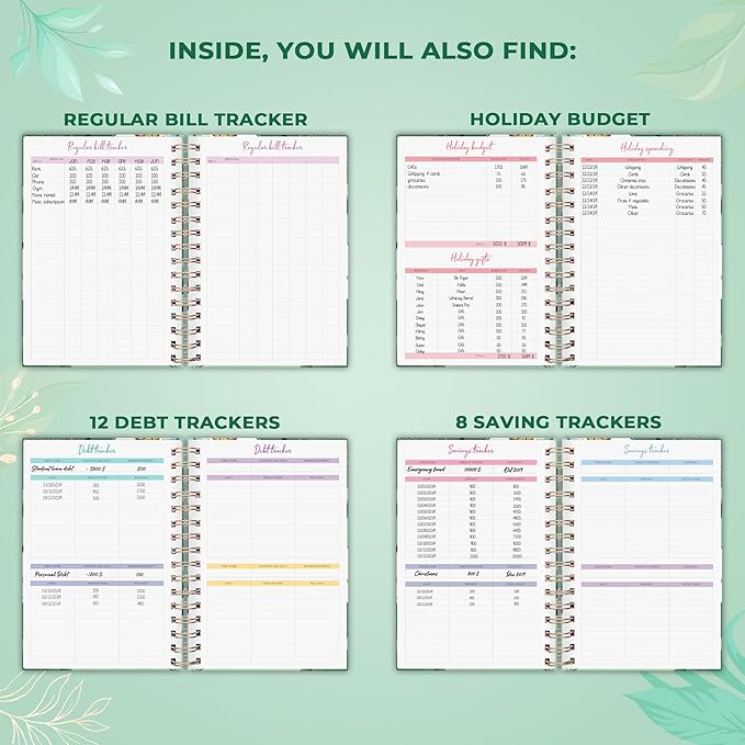 PLANBERRY Budget Planner & Monthly Bill Organizer with Pockets Premium – Home Finance & Bill Payment Organizer – Budgeting Book with Income & Expense Tracker - 7x8.5″ Hardcover (African Green)