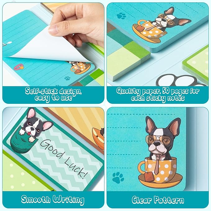 I Just Really Like Boston Terrier Sticky Notes Set, 550 Sheets, Cute Boston Terrier Self-Stick Notes Pads Animal Divider Tabs Bundle Writing Memo Pads Page Marker Back to School Office Supplies