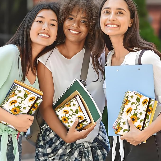 Spiral Journal Notebook, A5 Cute Notebooks for Women Men, College Ruled Hardcover Notebook for Work & Note Taking, 60 Pages Double-Wire Journals for Writing White Sunflowers