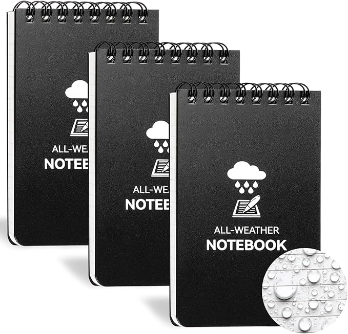 3 Pack Waterproof Notebook, 3 x 5 Pocket Notepad, All Weather Small Pocket Notebook Stone Paper, Mini Spiral Notepad Police Notepad 100 Lined Pages for Outdoor Office