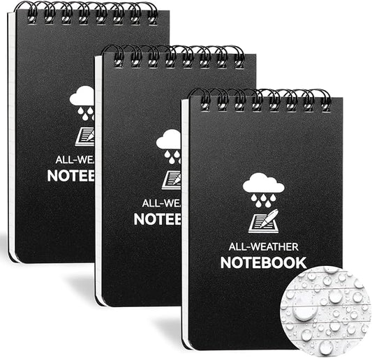 3 Pack Waterproof Notebook, 3 x 5 Pocket Notepad, All Weather Small Pocket Notebook Stone Paper, Mini Spiral Notepad Police Notepad 100 Lined Pages for Outdoor Office