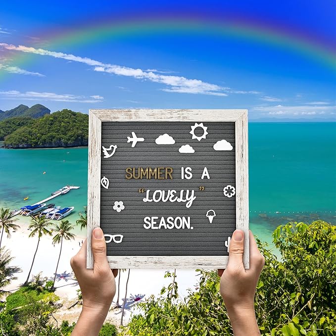 Felt Letter Board 10x10 Inch with Rustic Wood Frame, Pre Cut & Sorted 725 Letters, First Day of School Board, Classroom Decor Farmhouse Wall Decor Sign Board, Baby Announcements, Shabby Vintage Decor