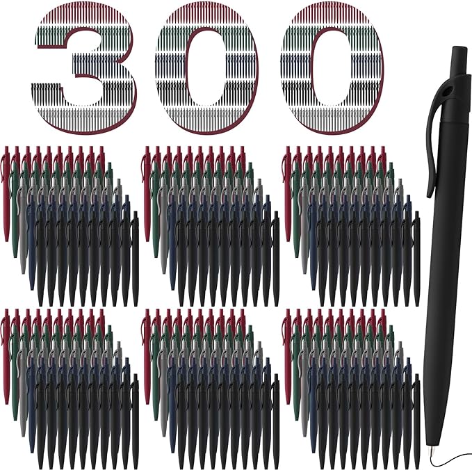 300 Pack Black Pens Bulk Retractable No Bleed Click Black Ink Smooth Writing Ballpoint Pens for School Office Supplies, 1.0mm
