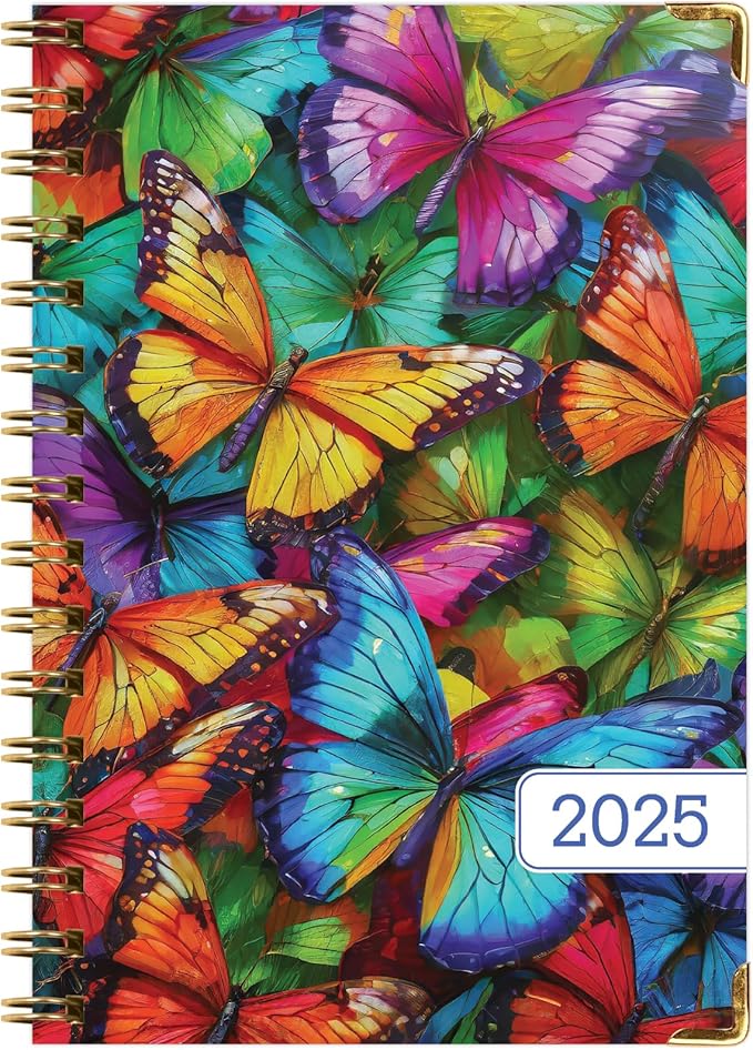 HARDCOVER 2025 Planner, 5.5"x8": 14 Months (November 2024 - December 2025), Daily Weekly Monthly Planner, Yearly Agenda, Bookmark, Pocket Folder and Sticky Note Set (Colorful Butterflies)