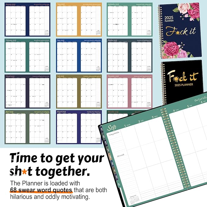 2025 Fuck It Planner for Tired-Ass Women, 6.4" x 8.3", 12 Months Funny Weekly Organizer With Sweary and Badass Affirmation, White Elephant Gifts for Adults Funny, JAN - DEC 2025, Black