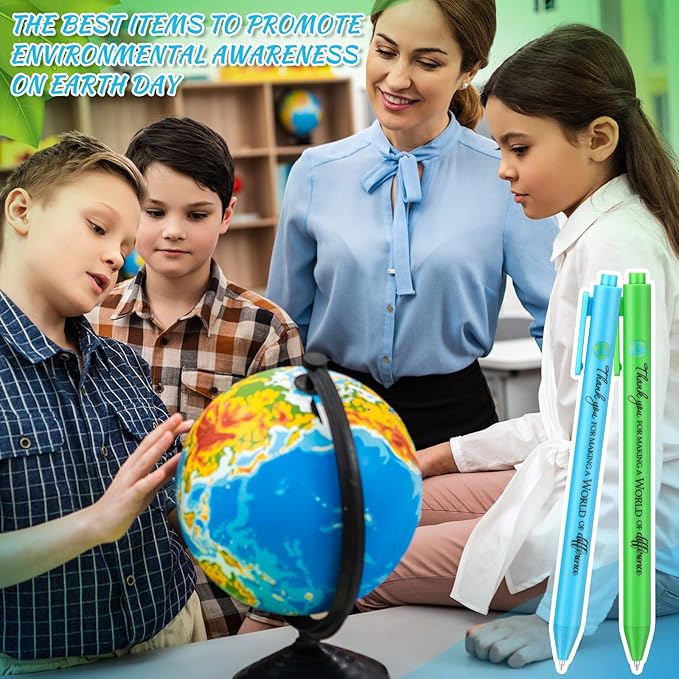 24 Pcs Earth Day Pens Bulk Earth Party Favors Novelty Cute Green Pens Blue Retractable Ballpoint Pen Earth Day Gift Pens for Desk Decoration Accessories Stationery Office, 2 Styles