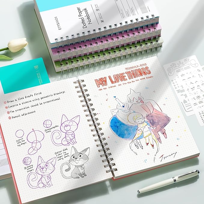 EMSHOI B5 Spiral Notebook Bullet Dotted Journal, Large 7.48" X 10.15", 300 Pages/150 Sheets, 100gsm Dot Grid Paper, Waterproof Hardcover, for Office School Women Men Work Writing Notes-Green