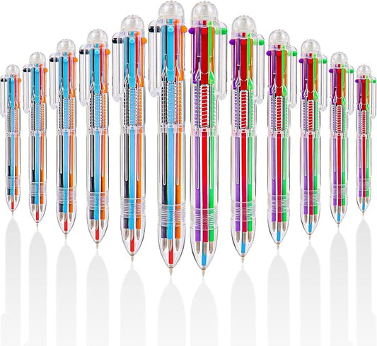 IHPUKIDI 12 Pack 0.5mm 6-in-1 Multicolor Ballpoint Pen, 6 Color Transparent Barrel Retractable Ballpoint Pens for Office School Supplies Students Gift