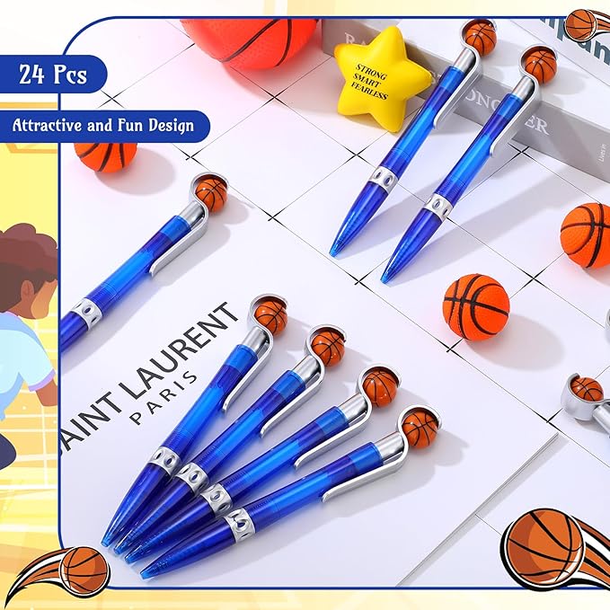 Zhanmai 24 Pcs Novelty Basketball Pens Sports Ballpoint Pens Basketball Party Favors Desk Cool Writing Tool for Students Supplies Stationery School Office Decor(Blue,Basketball)