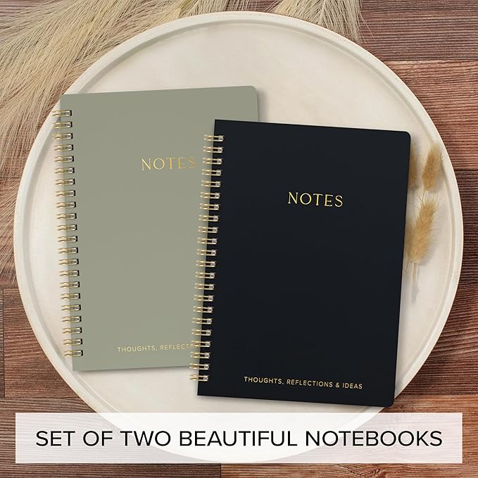 Aesthetic Spiral Notebook Set of 2 For Women and Men - Cute College Ruled 8x6 Bible Study Journal/Notebook with Pockets And Lined Pages - Perfect A5 Supplies to Stay Organized at Work or School