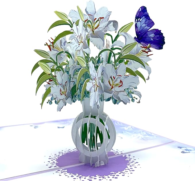 Paper With Deepest Sympathy Card, Lily Pop Up Card, Loss of Loved One, Pet, Mom, Dad, Child, Thinking Of You, Condolence, Bereavement, Grief, Greeting Card with Envelope (Lily)