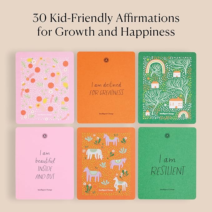 Intelligent Change 30 Positive Mindful Affirmation Cards for Kids with Display Stand - Perfect Gifts for Children & Teachers - Daily Inspiration for Self-Esteem & Positivity