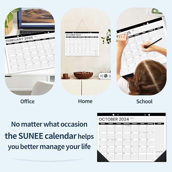 SUNEE 2024-2026 Desk Calendar 17x12, 18 Months, Oct. 2024 - Mar. 2026, Academic Desk Blotter Calendar, Desk Pad Calendar for Teacher with Note, Black