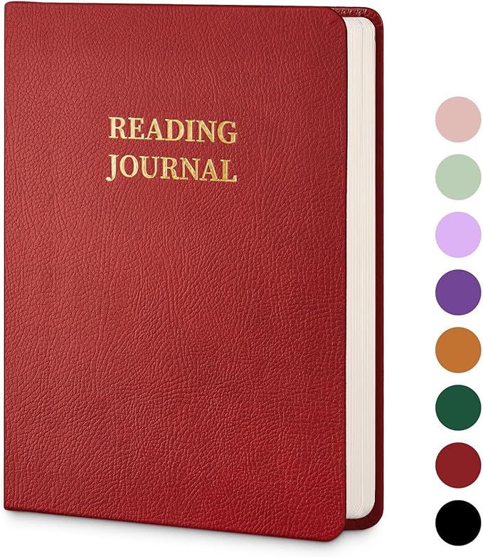 Reading Journal Book Lovers Gifts Book Journal Hardcover Leather For Readers Review and Track Your Reading (121 Book Reviews, Dark Red)