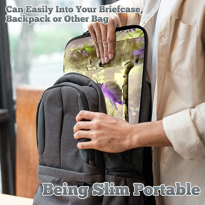Laptop Sleeve Case Bag 15 inch, Purple Florals Hummingbird Slim Carrying Case Durable Handbag Travel Laptop Bag for 15 inch MacBook Air M3/M2/15 Pro/Surface Laptop 7/6/5/4/3/ Dell XPS 15 Plus