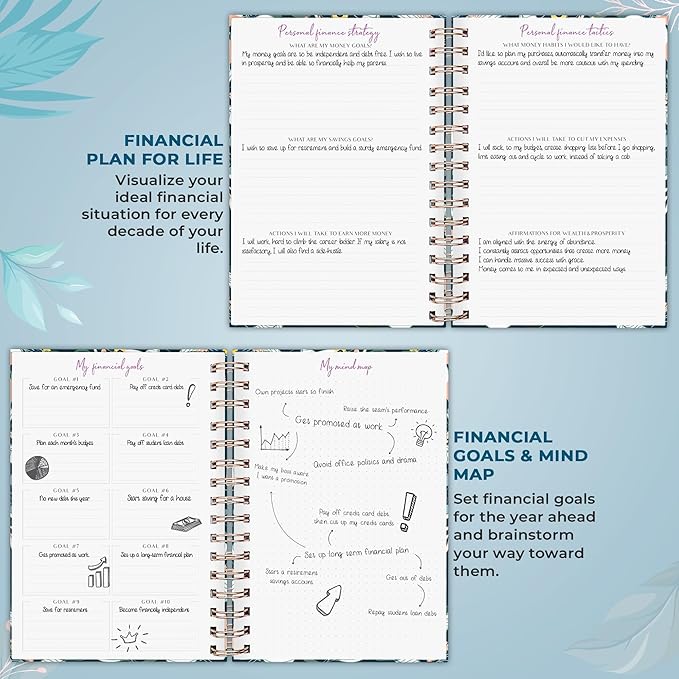 PLANBERRY Budget Planner & Monthly Bill Organizer with Pockets Premium – Home Finance & Bill Payment Organizer – Budgeting Book with Income & Expense Tracker - 7x8.5″ Hardcover (Spring Bloom)