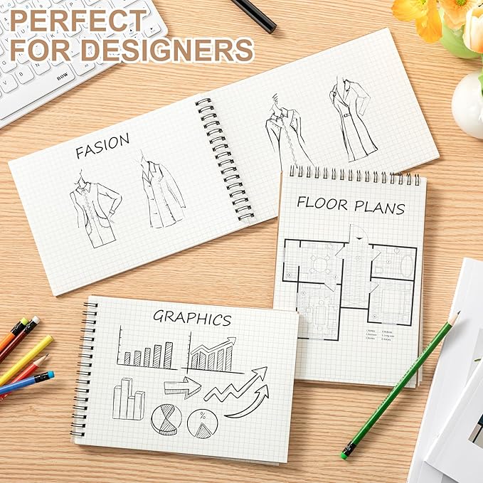 Graph Paper Spiral Notepad A5 Top Wirebound Notepad Grid Notebook Steno Pads Memo Notebook Grid Paper 140 Pages for Writing Sketching Drawing Office Supplies(Kraft,1 Pack)