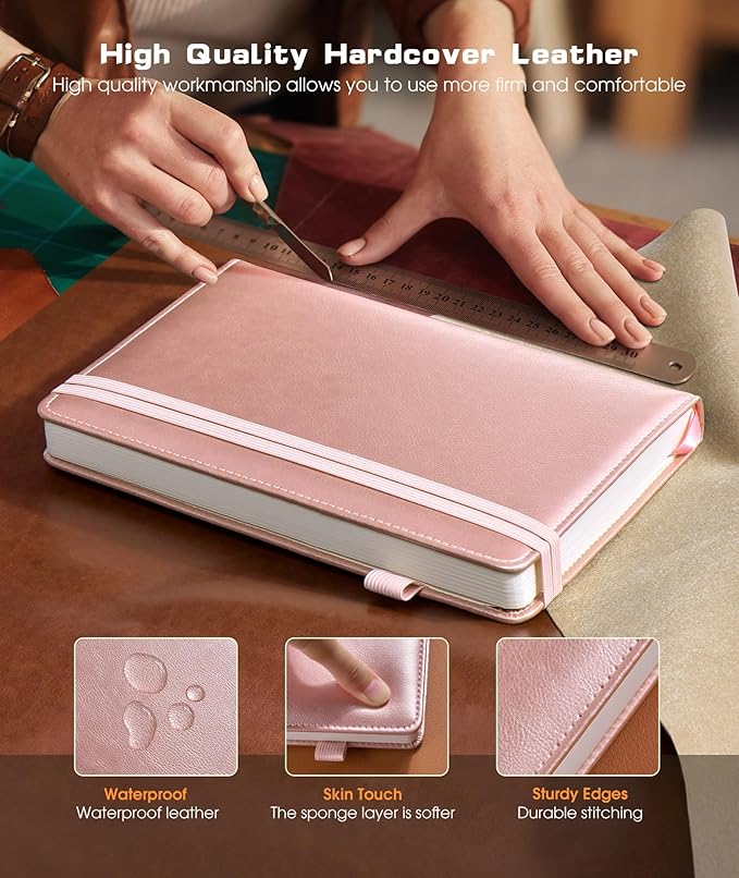 Lined Journal Notebook for Women Men, 256 Numbered Pages Hardcover Leather Journals for Writing, A5 Journaling Notebooks, College Ruled Journal for Business Work School 5.75" x 8.38" Champagne