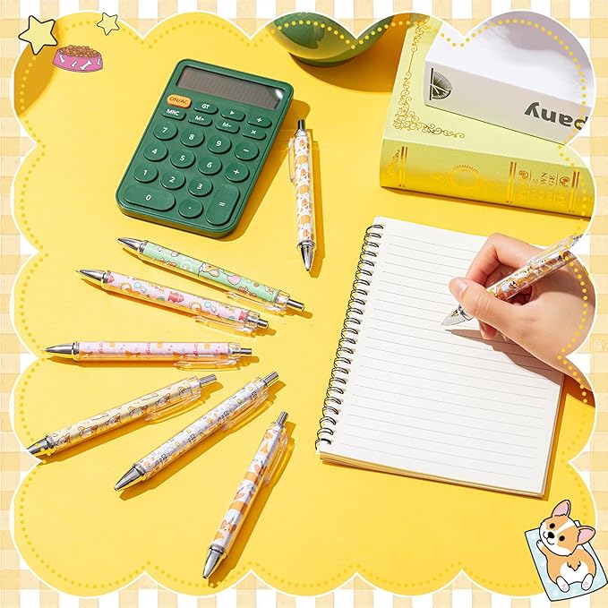 Ireer 8 Pcs Ballpoint Pens for Women 1.00 mm Cute Black Ink Fancy Pens Fine Point Smooth Writing for Journaling Aesthetic Office Supplies(Corgi)