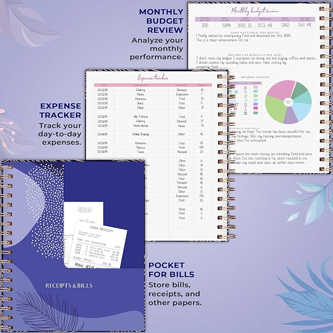 PLANBERRY Large Budget Planner & Monthly Bill Organizer with Pockets – Budgeting Book, Finance & Expense Tracker, 8.3x9.4″ (Royal Blue)