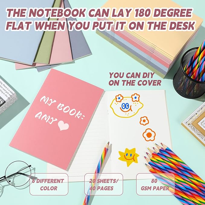 Gueevin 30 Pcs Blank Books for Kids to Write Stories Bulk Composition Notebooks Colorful Soft Cover Notebooks for Drawing Ruled Lined Journals Sketching Kindergarten Easter Gift (Vintage Colors)