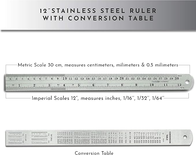 12-Inch Architectural and Engineering Scale Ruler Set (Imperial) | Laser-Etched Aluminum Triangular Drafting Tool | for Architect and Civil Engineer Blueprints | Standard Metal Ruler Included