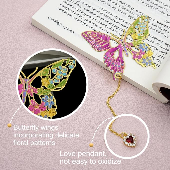Butterfly Bookmarks for Women,Metal Bookmark,Unique Gifts Book Markers for Women Book Lovers,Teacher Appreciation Gifts,Valentine Mother's Day Christmas New Year Birthday Gift (02-Pink)