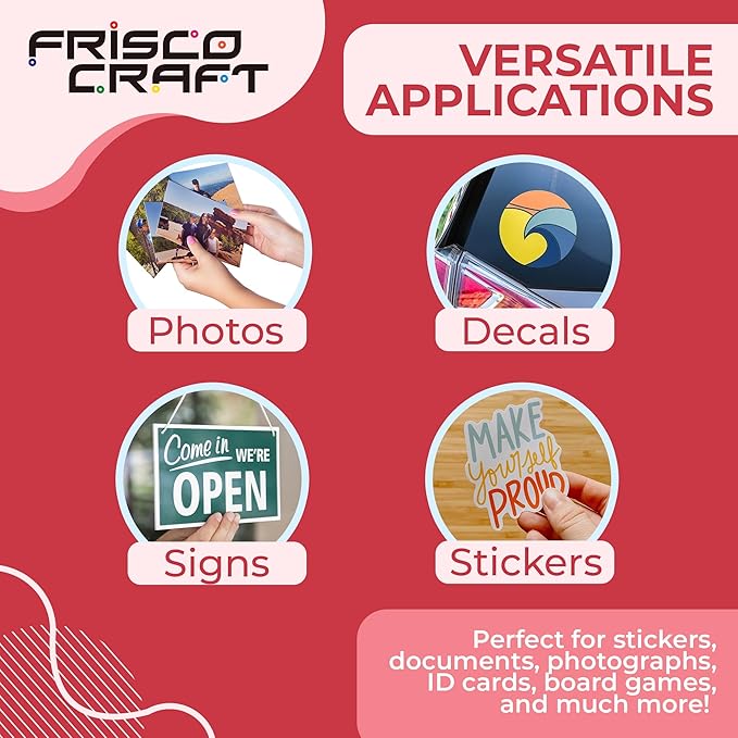 Frisco Craft Transparent Self Adhesive Laminating Roll - Self Laminating Sheets for Decals, Sticker, Photos & More - No Heat Sealing, Glossy, Clear Sheets (12" x 30 ft)