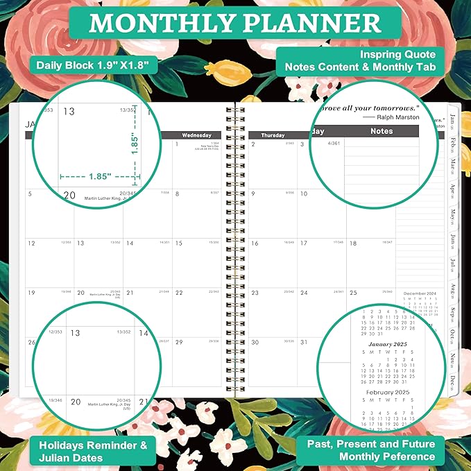 2025-2026 Monthly Planner/Calendar - JAN 2025 - DEC 2026, 2 Year Monthly Planner 2025-2026, Monthly Planner 2025-2026 with Two-Side Pocket, 9'' x 11'', Monthly Tabs, Sturdy Binding