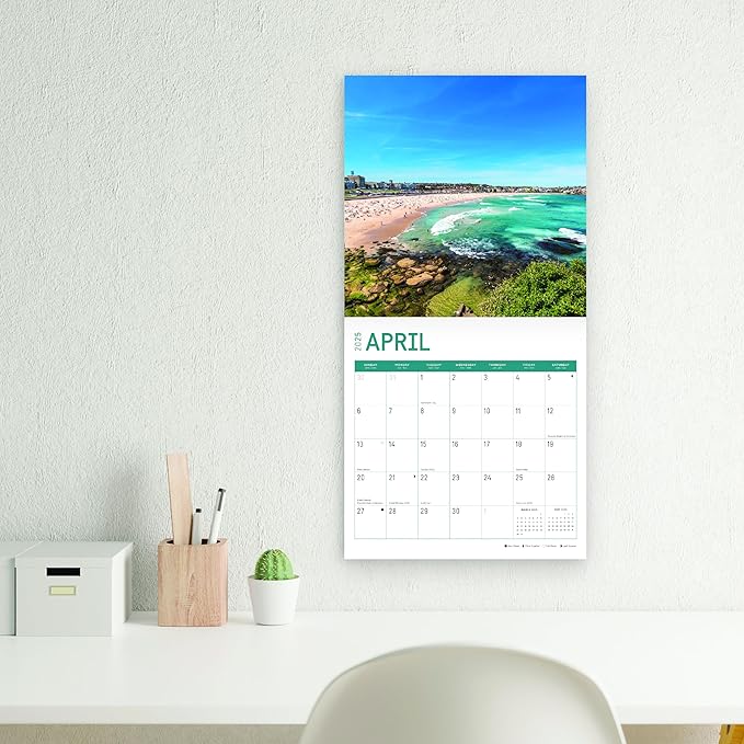 2025 Beaches Monthly Wall Calendar by Bright Day, Includes Over 300 Stickers, 12 x 12 Inch
