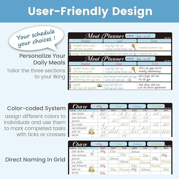 Magnetic Dry Erase Chore Chart and Menu Board - 8.5"x13" Chore Board and Meal Planner for Fridge - 6.5"x8.5" List Board and 6 Extra Fine Point Markers Included - Shipped Flat