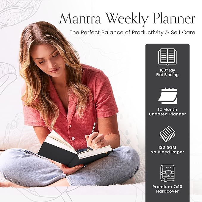 2025 Planner, Daily Journal & Gratitude Journal All-In-One with To Do List, Self Care Prompts & Habit Tracker - 7 x 10 - Black