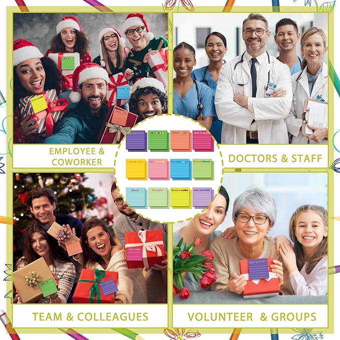 Yinder 24 Pcs Inspirational Sticky Notes with Lines Cute Motivational Sticky Notes Pad Employee Appreciation Gifts Bulk for Teacher Nurse Coworkers Office Supplies 3 x 3''(Spanish,Appreciation)