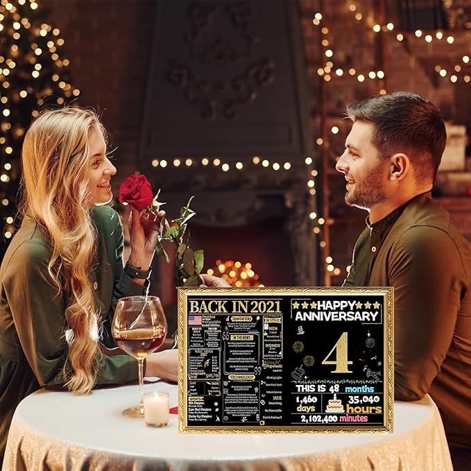 Joycard 4th Anniversary Card for Women Men, Gold Wedding Card for Wife Husband, Sweet Marriage Decorations Gifts for Couple, Perfect for Her Him on Anniversary Day, Back in 2021