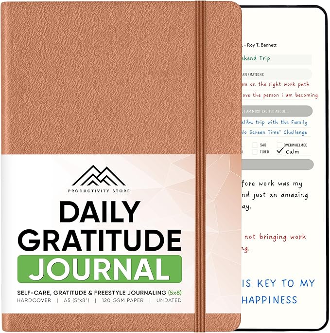 PRODUCTIVITY STORE Best Daily Journal for Men & Women for Mindfulness | Gratitude Journal, Manifestation Journal, Self-Care Journal & Daily Journal with Prompts (Brown)