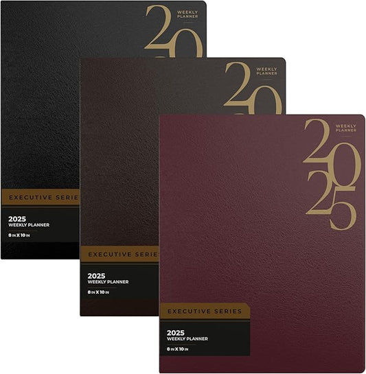 Weekly Planner 2025, Planner, 2025 Weekly Planner, 2025 Planner Weekly And Monthly, 8” x 10”, Weekly Pages, 1 Black 1 Brown 1 Burgundy, (3 Pack, 8 X 10)