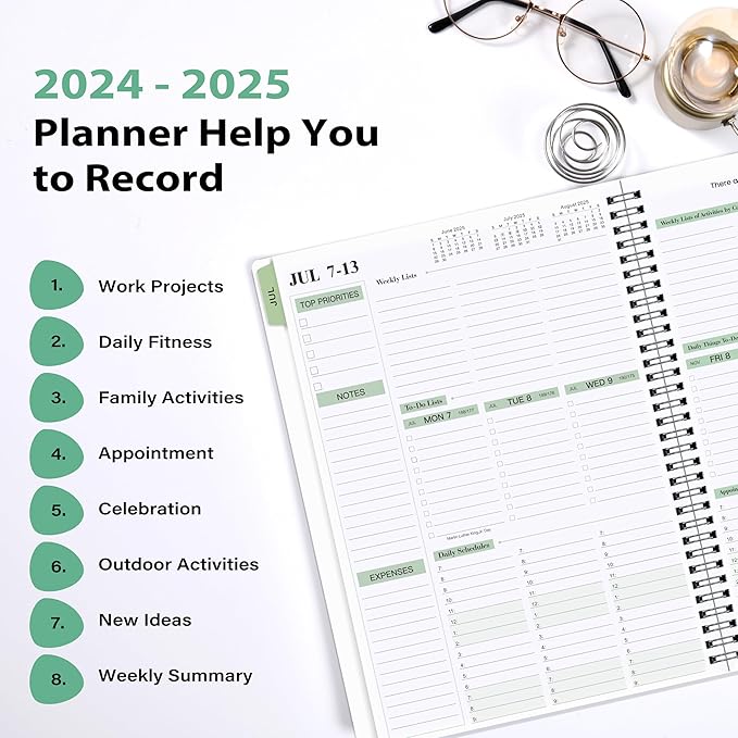 2024-2025 Planner - Weekly & Monthly Planner Notepad, 11.38'' x 8.74'', JUL 2024 - JUN 2025, Appointment Book, 60 Minutes Intervals, Monthly Tabs, Sturdy Cover, Spiral Bound, Back Pockets - Black