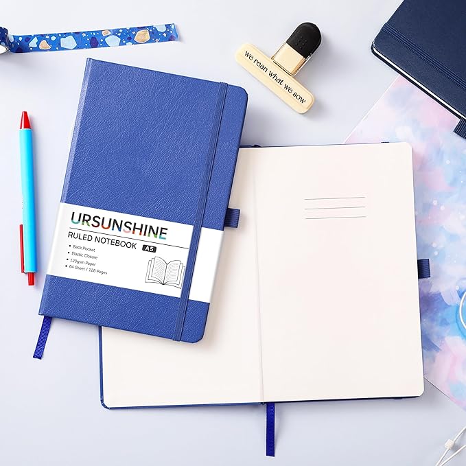 Ruled Notebook/Journal - Classic Lined Journal/Notebook, 5.3'' x 8.26'', Hardcover with Thick Paper, Banded + Pen Holder +Inner Pocket - Violet