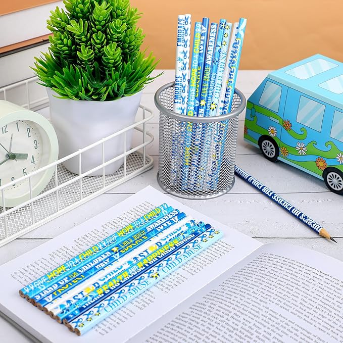 Frienda 200 Pcs Bulk Child Abuse Awareness Pencils Blue Windmill Abuse Pencils for Mental Health April Child Prevention Month Charity Fundraising Awareness Campaigns Teacher Office Supplies